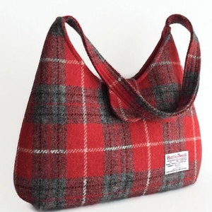 Harris Tweed Bag, Gift for Mom, Red Tartan Handbag, Scottish Wool Purse image 2