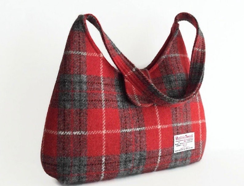 Harris Tweed Bag, Gift for Mom, Red Tartan Handbag, Scottish Wool Purse image 2