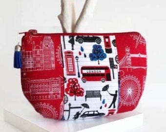 Zipper Clutch, London Fabric, Cosmetic Bag, Travel Pouch, Gift for Her