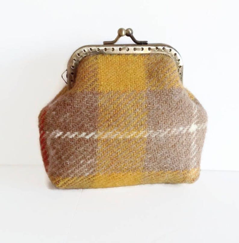 Yellow Tartan Stocking Filler Harris Tweed Coin Purse Change Pouch