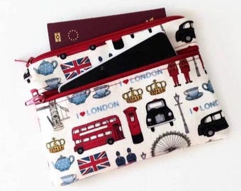 I Love London Double Zip Pouch - Mobile Phone Wallet - Passport Travel Purse