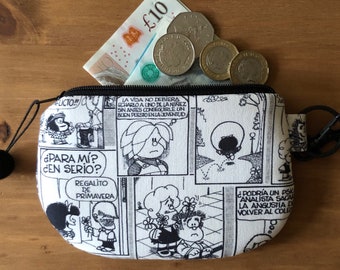 Mafalda Coin Purse with Key Ring, Small Zipper Pouch