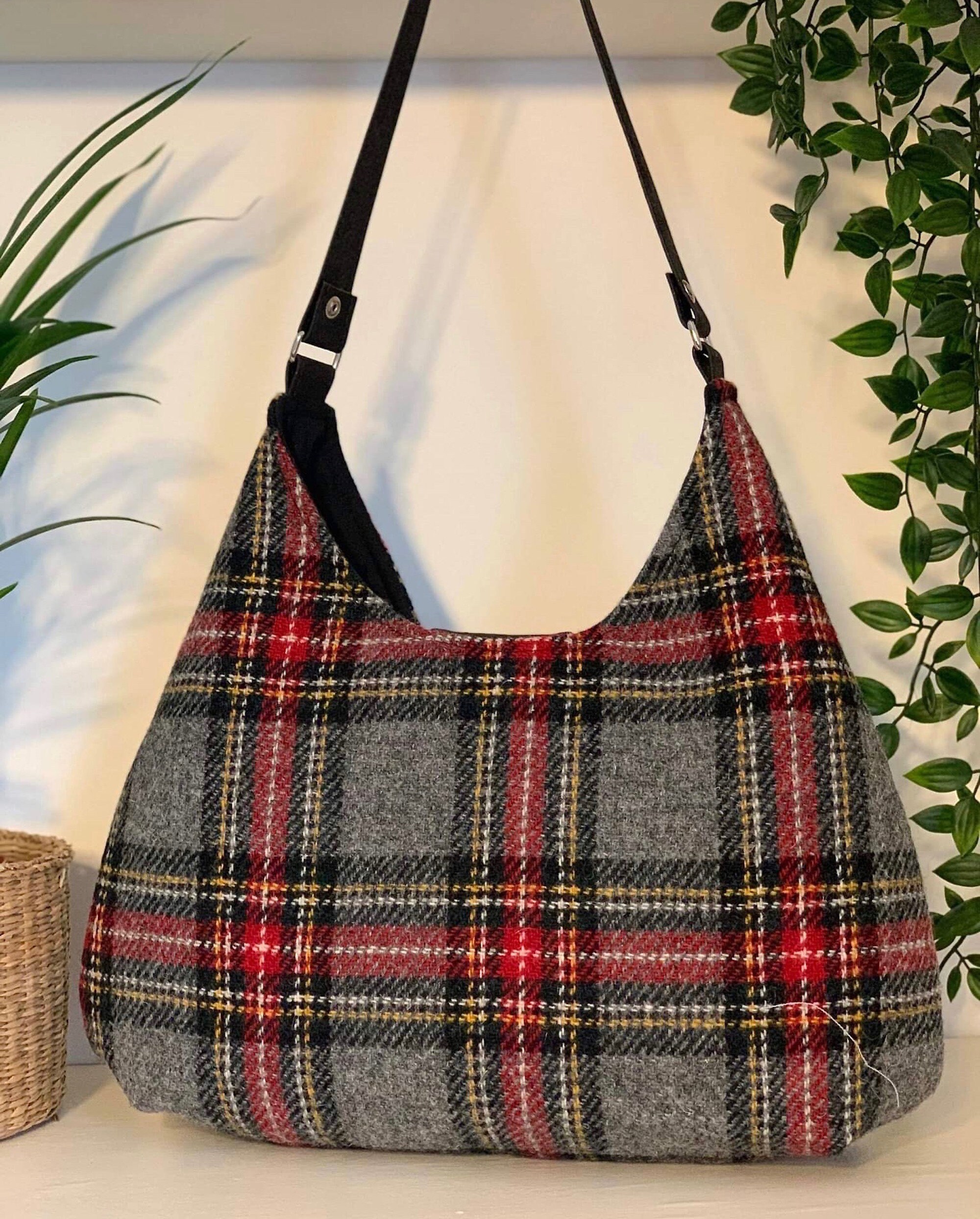 Harris Tweed Bag Grey Black and Red Tartan Scottish Wool | Etsy