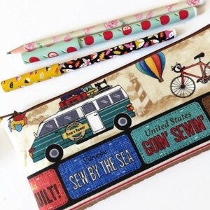 Travel Themed Pencil Case, CampervanMarker Pen Brush Accessory Storage Case Pouch, Christmas Gift