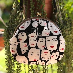 Black and White Urban Pop Art Graphic Purse, Crossbody Bag with Cork Strap