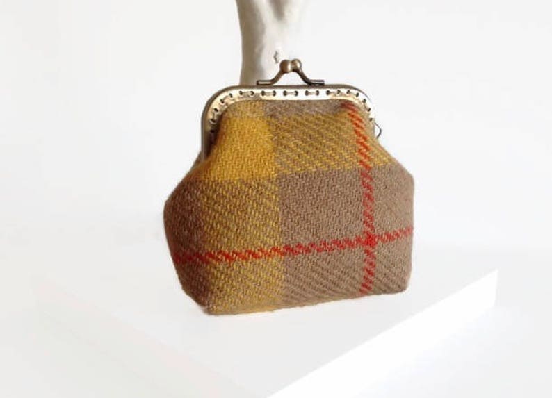 Yellow Tartan Stocking Filler Harris Tweed Coin Purse Change Pouch