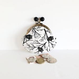 Black Owl Coin Purse, Metal Frame Change Pouch, Kiss Lock Coin Purse, Cadeau pour elle image 9