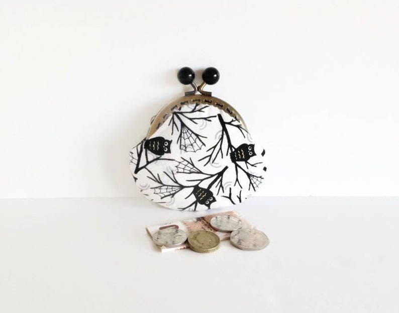 Black Owl Coin Purse, Metal Frame Change Pouch, Kiss Lock Coin Purse, Cadeau pour elle image 9