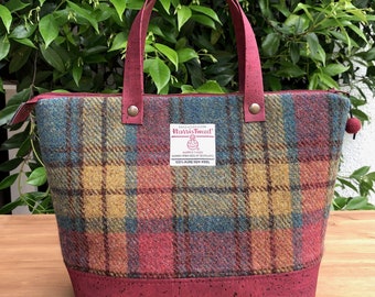 Harris Tweed Bag with Burgundy Cork Accent