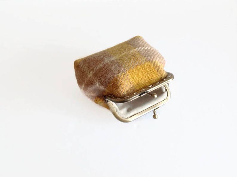 Yellow Tartan Stocking Filler Harris Tweed Coin Purse Change Pouch