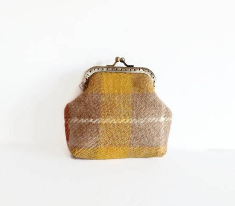 Yellow Tartan Stocking Filler Harris Tweed Coin Purse Change Pouch