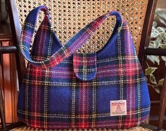 Blauwe en rode tas van Harris Tweed, cadeau voor moeder, Schotse wollen portemonnee, Schots cadeau