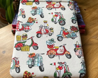 Italian Style Moped Scooter Fabric, Book Sleeve, Gift for Book Lover