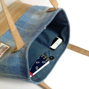 Eco Friendly Cork Bag Harris Tweed Bag Scottish Blue Tartan Bag image 5