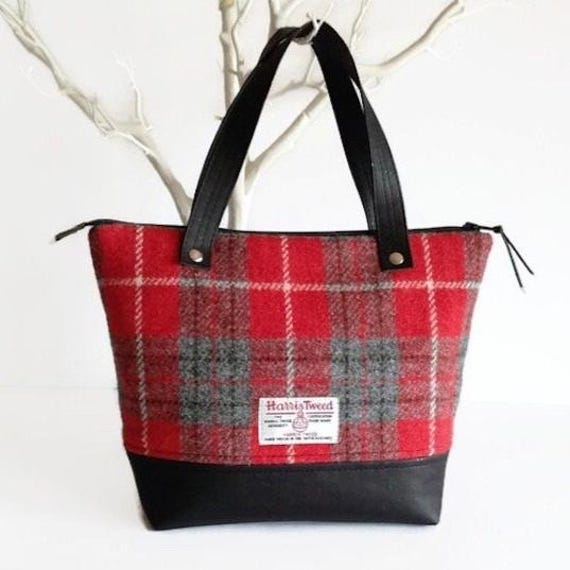 Tweed Tasche Rot Kariert Harris Tweed® Tragetasche: Schultertasche