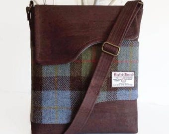 Messenger-/schoudertas Harris Tweed, macleod-tartan, kurken tas, cadeau-ideeën