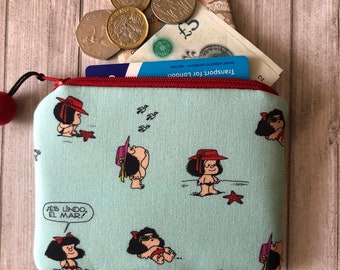 Monedero Mafalda con llavero, estuche pequeño con cremallera