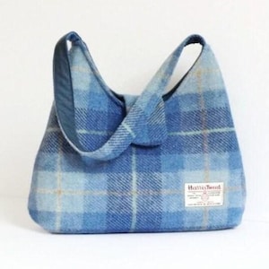Harris Tweed Bag, Blue Tartan Handbag, Handmade Gift For Women