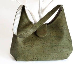Green Cork Handbag, Vegan Shoulder Bag, Eco-Friendly Gift