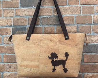 Poodle Lovers Cork bag, Vegan Shoulder Zipper Bag, Ready to Ship