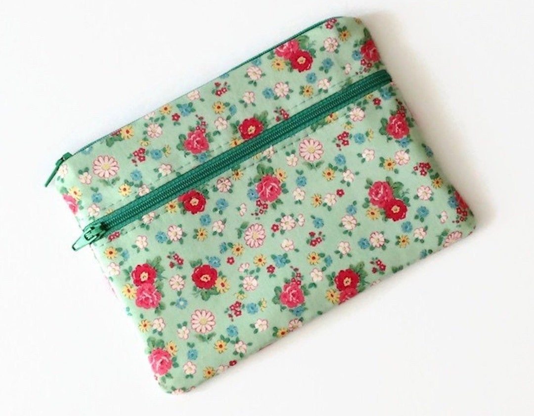 Monedero de doble cremallera con estampado de flores, cartera de