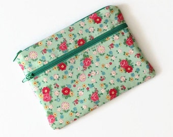 Monedero de doble cremallera con estampado de flores, cartera de viaje passport, bolsa con cremallera