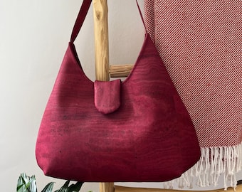 Burgundy Cork Handbag, Vegan Bag,  Eco Friendly Gift for Women, Ready to Ship