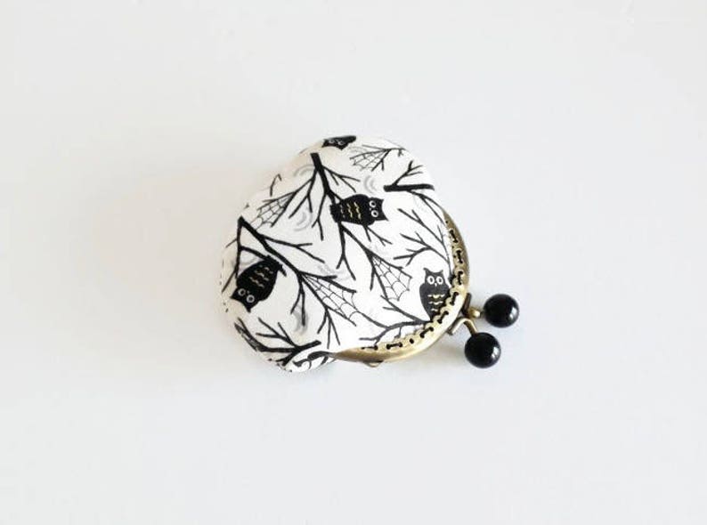 Black Owl Coin Purse, Metal Frame Change Pouch, Kiss Lock Coin Purse, Cadeau pour elle image 8