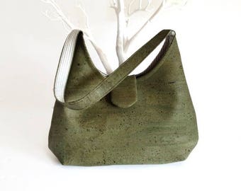 Green Cork Handbag, Vegan Bag,  Gift Idea for Her, Eco Bag