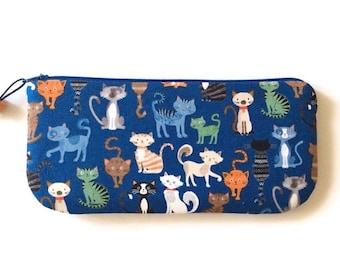 Cat Print Purse, Cosmetic Zipper Pouch, Pencil Case, Gift for Cat Lovers