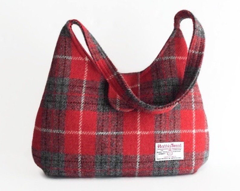 Harris Tweed Bag, Gift for Mom, Red Tartan Handbag, Scottish Wool Purse image 6