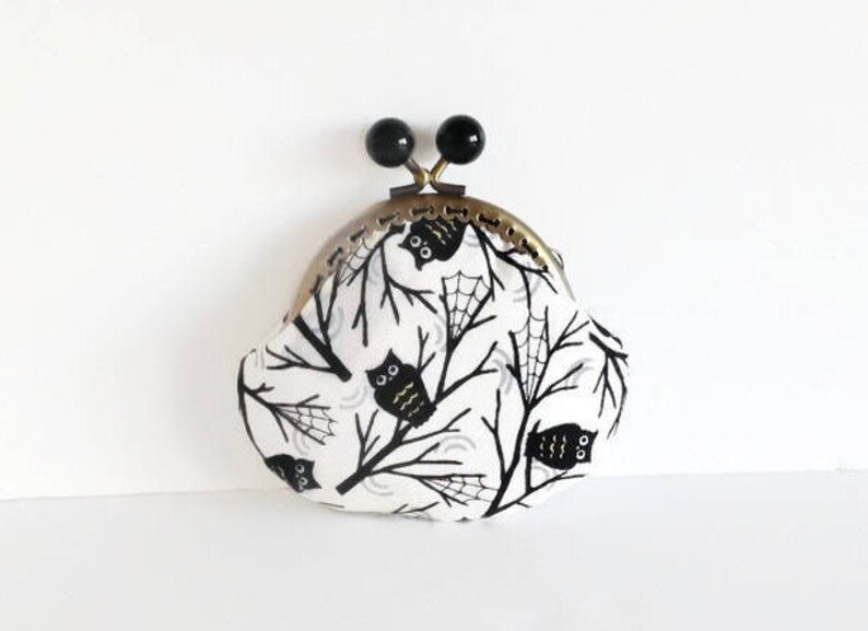 Black Owl Coin Purse, Metal Frame Change Pouch, Kiss Lock Coin Purse, Cadeau pour elle image 1