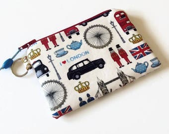 London Print Zip Purse Keychain Travel Purse London Gift
