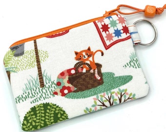 Cat Zipper Pouch with Key Ring, Gift for Cat Lover