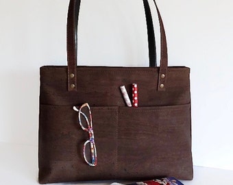 Cork Bag with Zip, Vegan bag, Zipper Brown Cork Bag, Eco Friendly Purse for Women