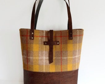 Cork Bag - Natural Shoulder Bag - Harris Tweed Bag - Scottish Tweed Purse