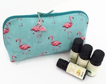 Essential Oils Travel Case, Flamingo Zipper Pouch, Essential Oil Storage