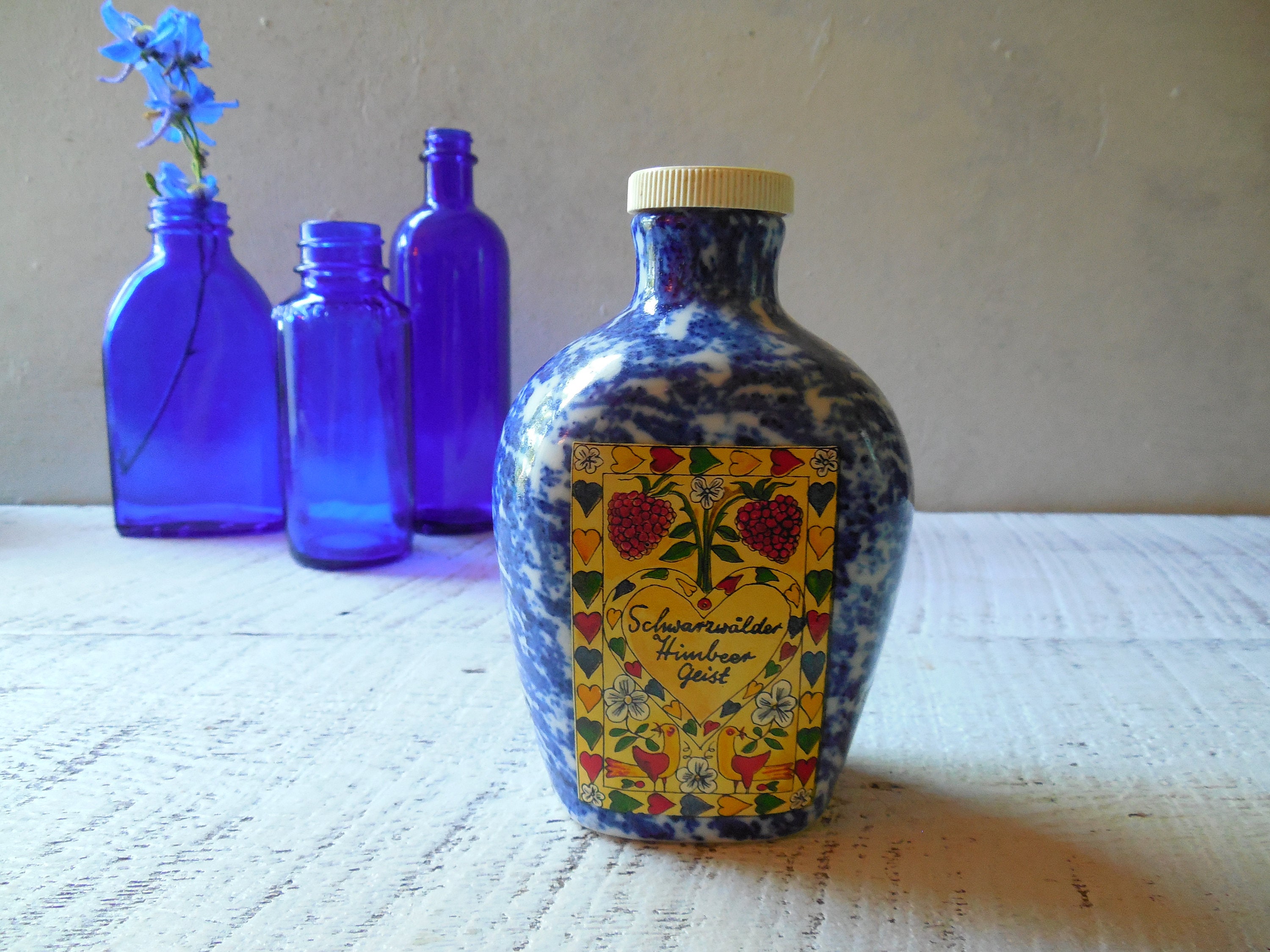Blue Bavarian Liquor Bottle Vase Schwarzwalder Himbeer Geist Etsy