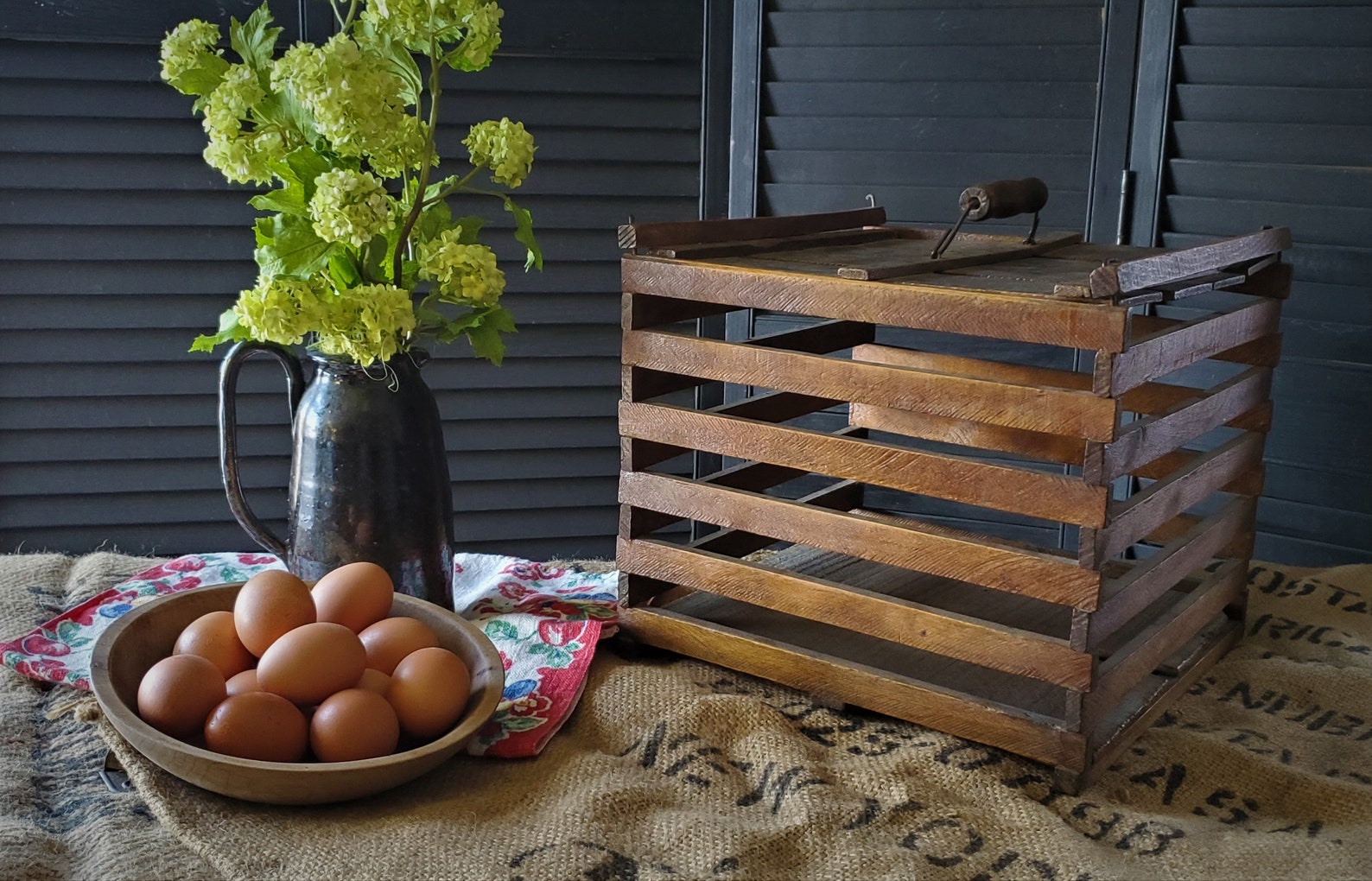 Antique Slatted Wood Egg Crate Farmhouse Primitive On Sale Etsy