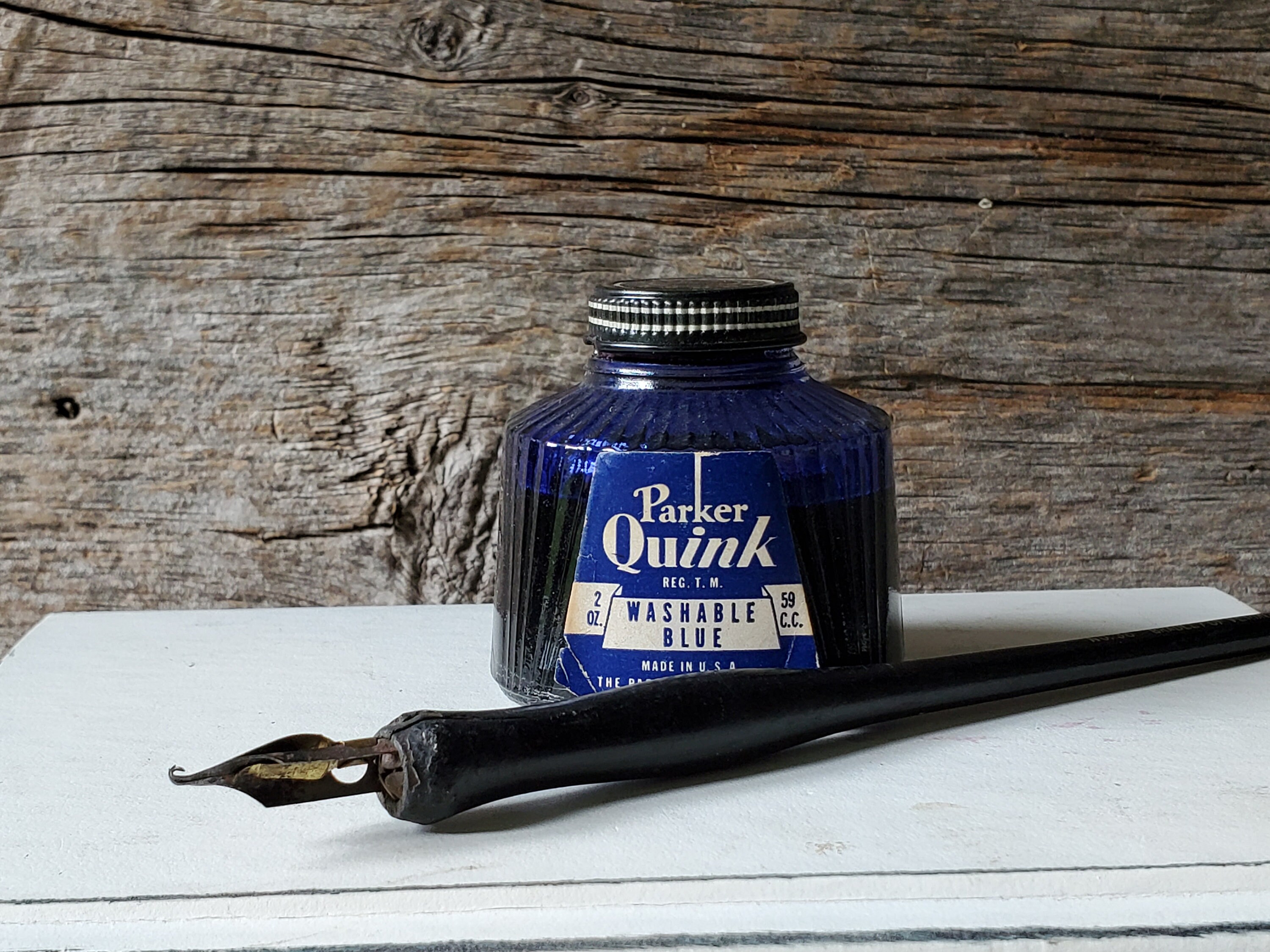 Glass Ink Bottle & Ink Parker Quink Art Deco Dip Pen Etsy