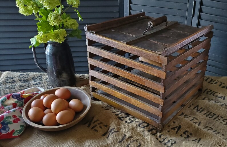 Antique Slatted Wood Egg Crate Farmhouse Primitive On Sale Etsy