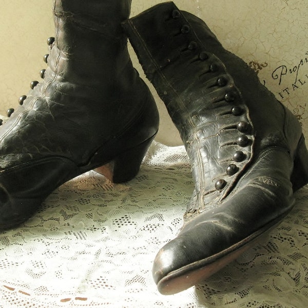 Little Women, Victorian, High Button, Leather, Edwardian, Antique Shoes, Boots,  Bristol Silver, Button Hook