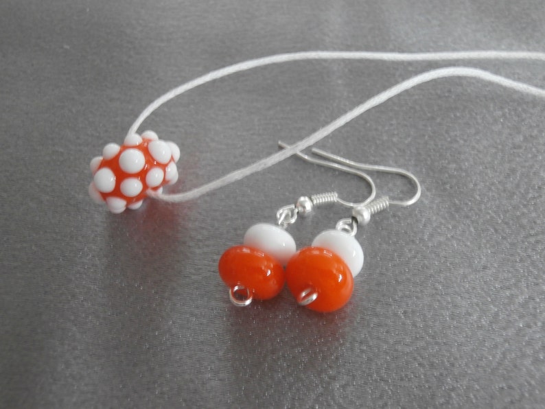Teen Jewelry Handmade Jewelry Jewelry Set Gorgeous Bright Orange And White Lampwork Glass Bead Necklace And Earring Set- Womens Jewelry