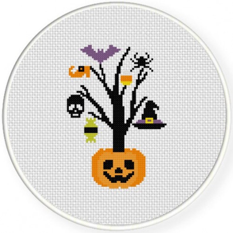 patrón de punto de cruz casa espeluznante halloween con las brujas Arte Halloween