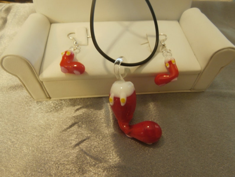 Jewelry Holiday Glass Women/'s Gift Christmas Stocking Lampwork Glass and Earring Set-Christmas Handmade Stocking Cap