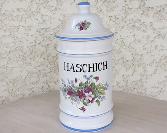 HASCHICH Pharmacy Jar,  Large 12" French Vintage Pharmaceutical Pot, Old Apothecary Jar