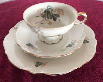 Edelstein Bavaria Breakfast Set, Cup, Saucer and Plate Floral Decoration, German Porcelain, Gift for Mum