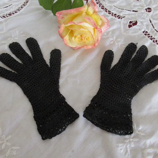 Gants en dentelle noire ,Délicat Crochet fait à la main, Gants de coton au crochet, Gants gothiques, Steampunk, Costume, mode Français, Petit