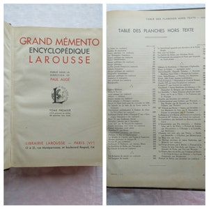 Larousse Encylopedia, faszinierendes Vintage Französisches Wörterbuch, BUCH 1 von Larousse Grand Memento, c.1936 Geschenk für französischen Buchliebhaber. Bild 2
