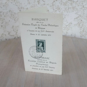Menu des années 1950, menu plié vintage daté du 23 septembre 1951 avec Gold Lettering, Menu Belge, Kitchen Decor
